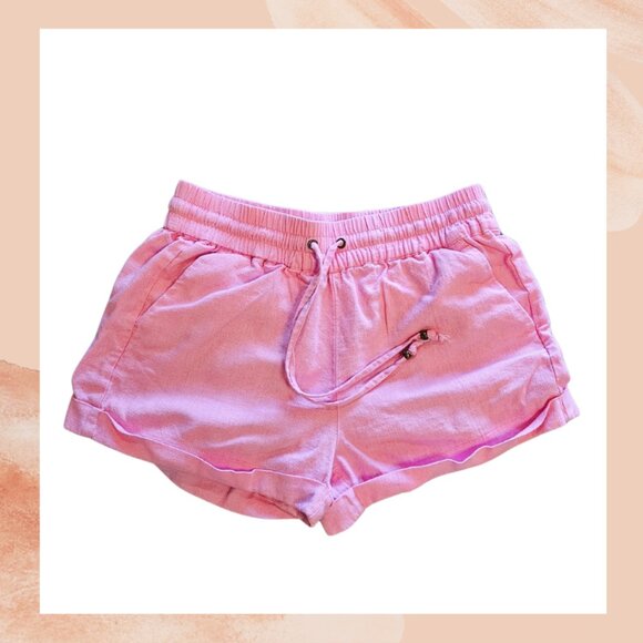 Love Tree Bright Pink Linen Cuffed Drawstring Shorts - Picture 2 of 4
